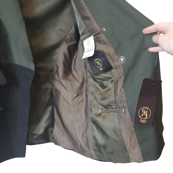 NEW Grogo Black Dark Green Wool Double Breasted Mens Suit Jacket EU 46 - Picture 12 of 15